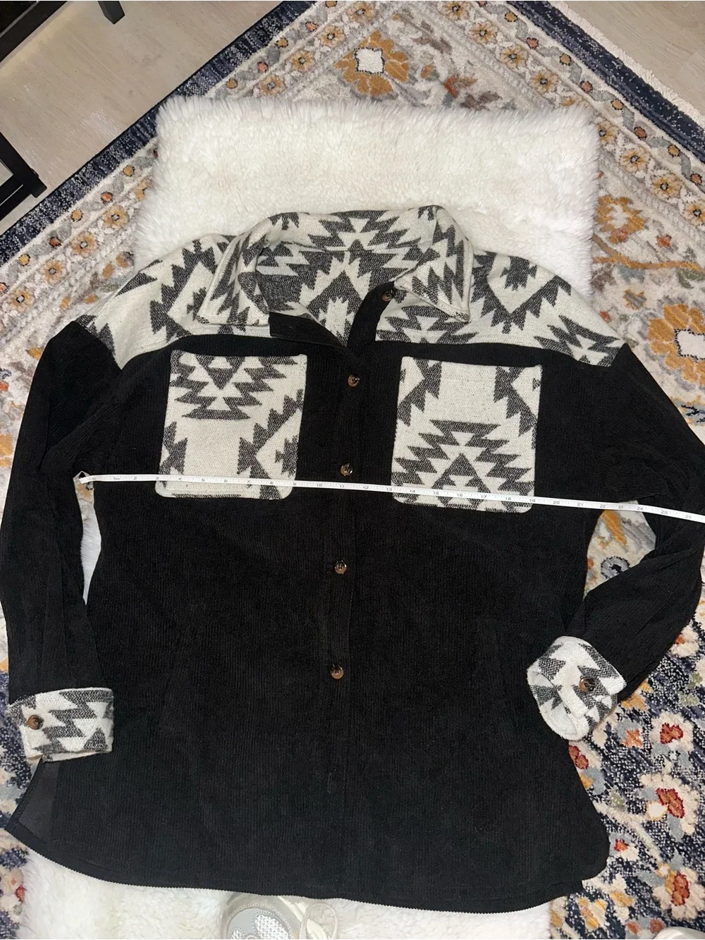 Midnight Bazaar Patchwork Buttoned Corduroy Shacket